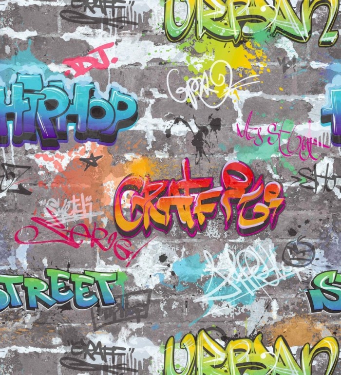 Papel pintado graffitis callejeros pared de ladrillo estilo juvenil - Jax Graffiti 684098