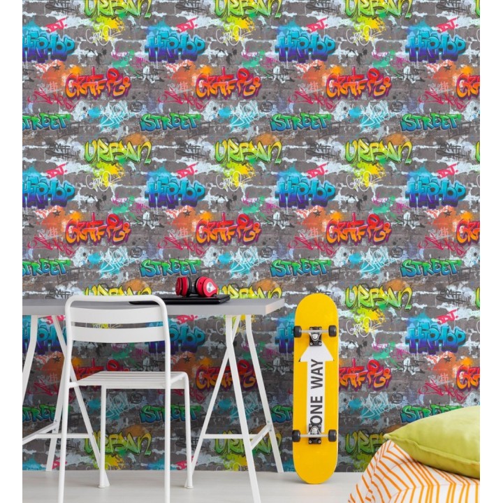 Papel pintado graffitis callejeros pared de ladrillo estilo juvenil - Jax Graffiti 684098