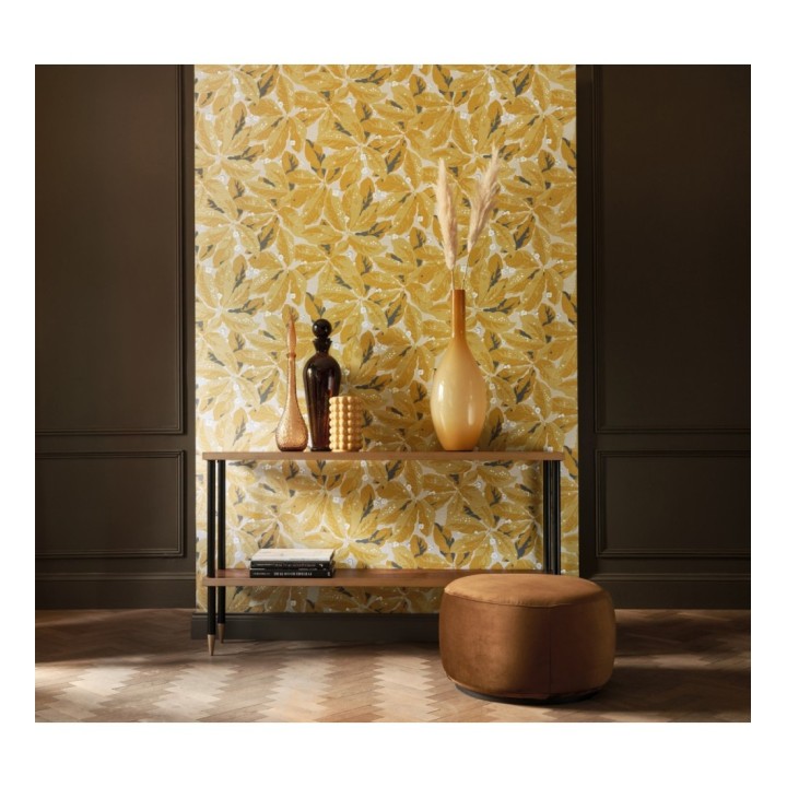 Papel pintado hojas grandes color mostaza - Okinawa Flowers 126423