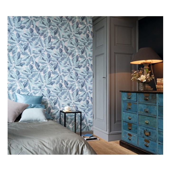 Papel pintado hojas grandes tonos celestes - Okinawa Flowers 126424