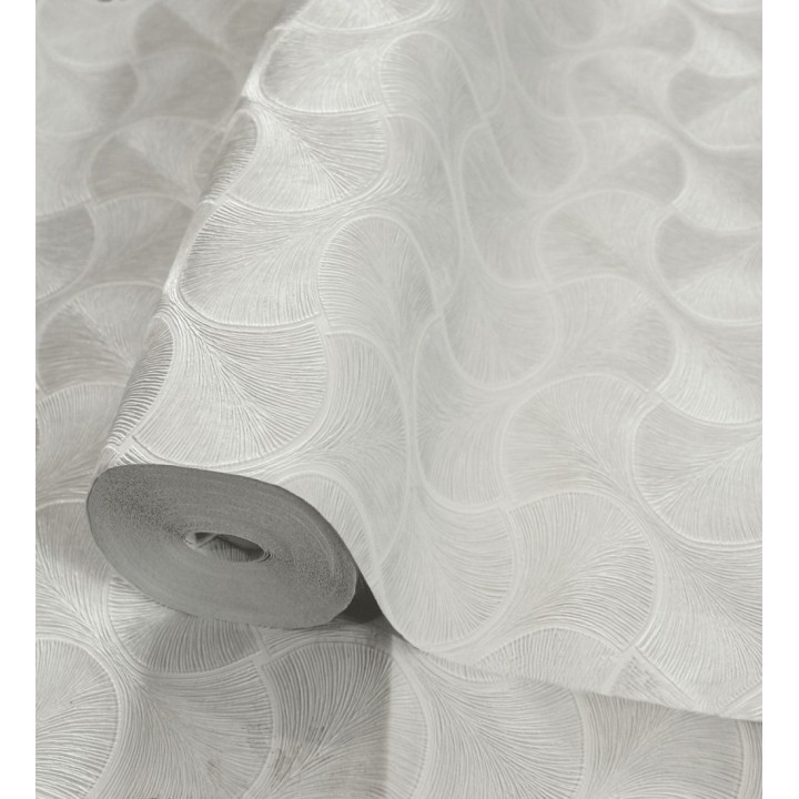 Papel pintado art déco abanicos blancos en relieve efecto metalizado - Gatsby Lavish 684107
