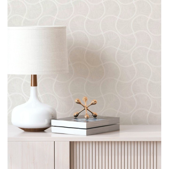 Papel pintado art déco abanicos blancos en relieve efecto metalizado - Gatsby Lavish 684107