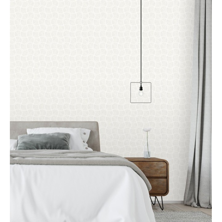 Papel pintado art déco abanicos blancos en relieve efecto metalizado - Gatsby Lavish 684107