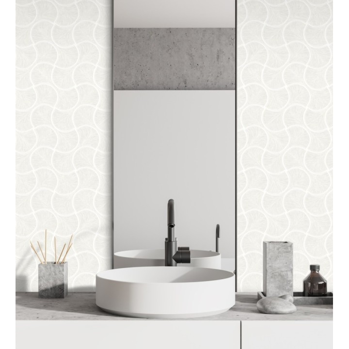 Papel pintado art déco abanicos blancos en relieve efecto metalizado - Gatsby Lavish 684107