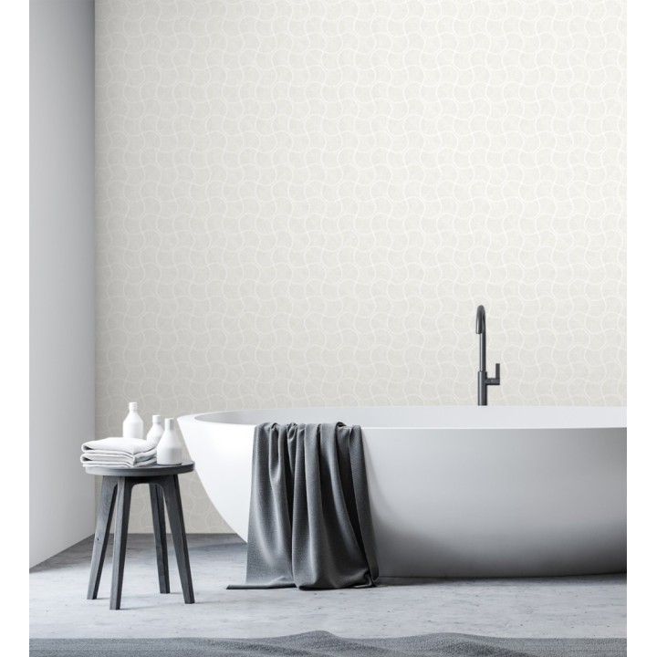 Papel pintado art déco abanicos blancos en relieve efecto metalizado - Gatsby Lavish 684107