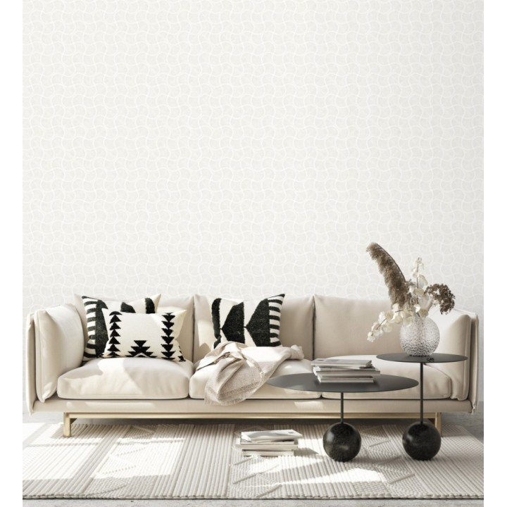 Papel pintado art déco abanicos blancos en relieve efecto metalizado - Gatsby Lavish 684107