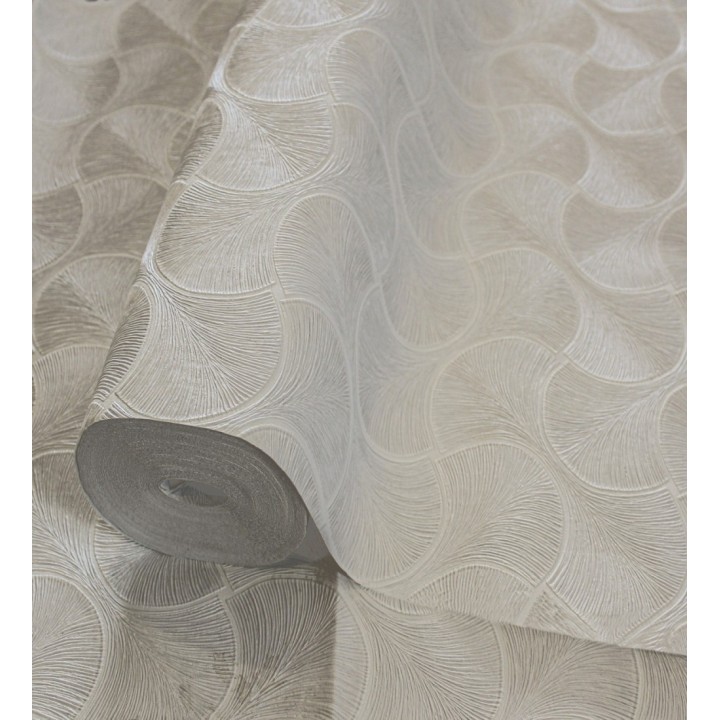 Papel pintado art déco abanicos beige en relieve efecto metalizado - Gatsby Lavish 684108