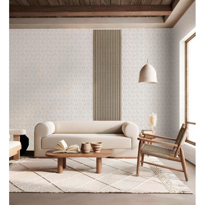 Papel pintado art déco abanicos beige en relieve efecto metalizado - Gatsby Lavish 684108