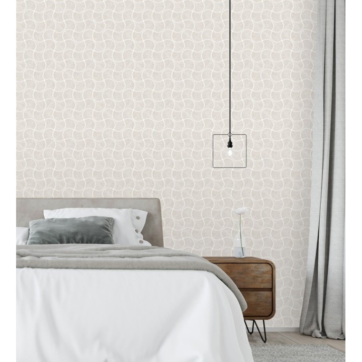 Papel pintado art déco abanicos beige en relieve efecto metalizado - Gatsby Lavish 684108