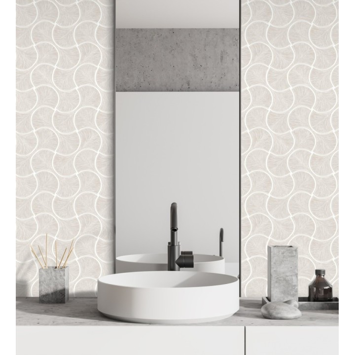 Papel pintado art déco abanicos beige en relieve efecto metalizado - Gatsby Lavish 684108