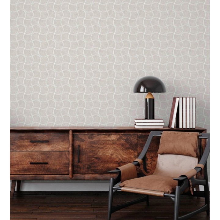 Papel pintado art déco abanicos beige en relieve efecto metalizado - Gatsby Lavish 684108