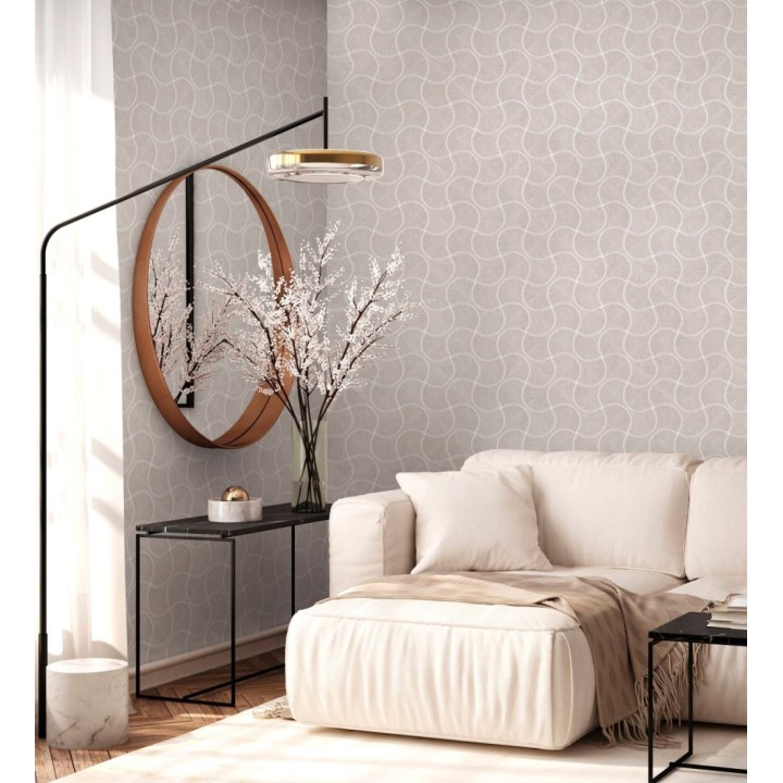 Papel pintado art déco abanicos beige en relieve efecto metalizado - Gatsby Lavish 684108