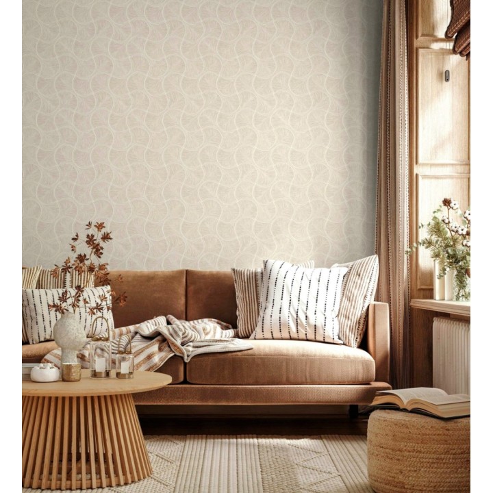 Papel pintado art déco abanicos arena en relieve efecto metalizado - Gatsby Lavish 684109