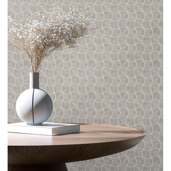 Papel pintado art déco abanicos visón en relieve efecto metalizado - Gatsby Lavish 684110