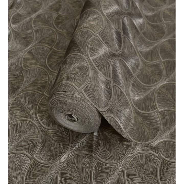 Papel pintado art déco abanicos marrón en relieve efecto metalizado - Gatsby Lavish 684111