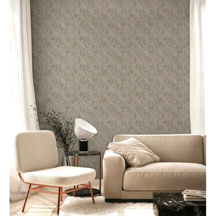 Papel pintado art déco abanicos marrón en relieve efecto metalizado - Gatsby Lavish 684111