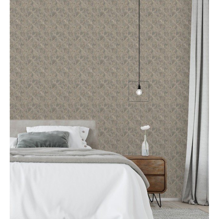 Papel pintado art déco abanicos marrón en relieve efecto metalizado - Gatsby Lavish 684111