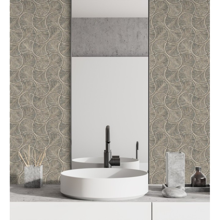 Papel pintado art déco abanicos marrón en relieve efecto metalizado - Gatsby Lavish 684111