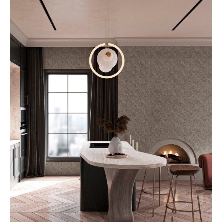 Papel pintado art déco abanicos marrón en relieve efecto metalizado - Gatsby Lavish 684111