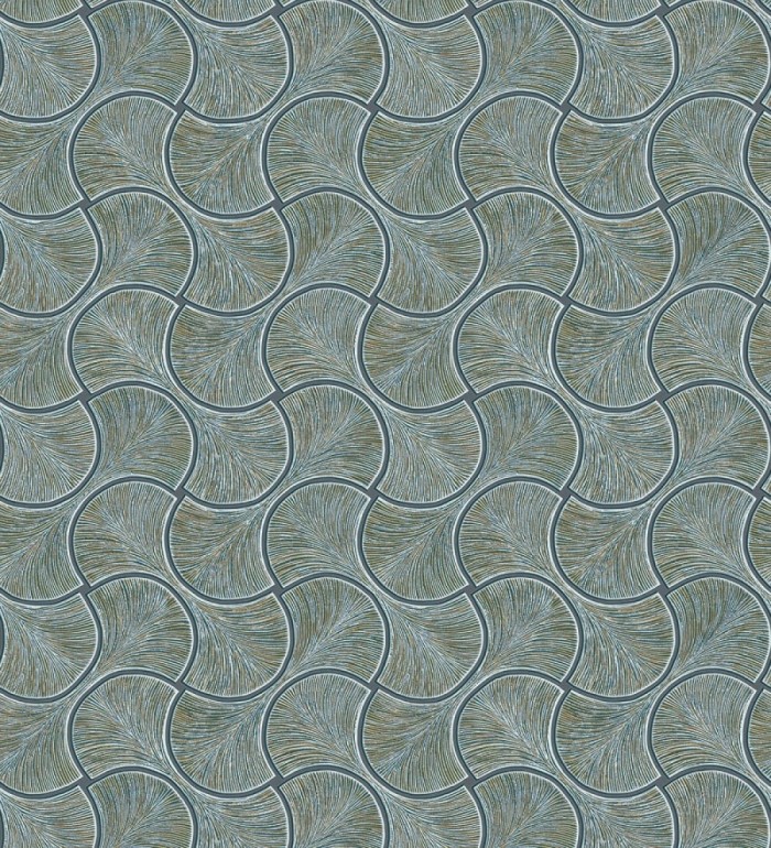 Papel pintado art déco abanicos turquesa  en relieve efecto metalizado - Gatsby Lavish 684112