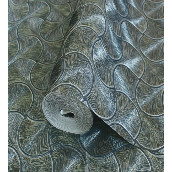 Papel pintado art déco abanicos turquesa  en relieve efecto metalizado - Gatsby Lavish 684112