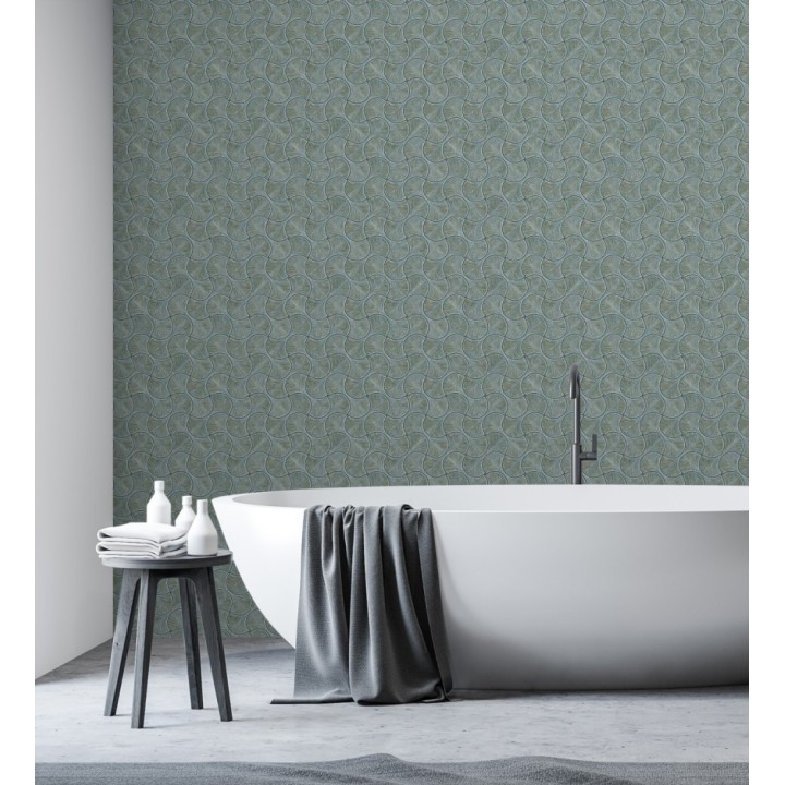 Papel pintado art déco abanicos turquesa  en relieve efecto metalizado - Gatsby Lavish 684112