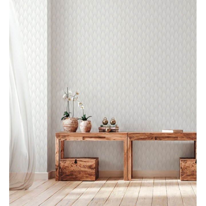 Papel pintado escamas punta de flecha metalizadas en blanco - Swanson Glam 684113