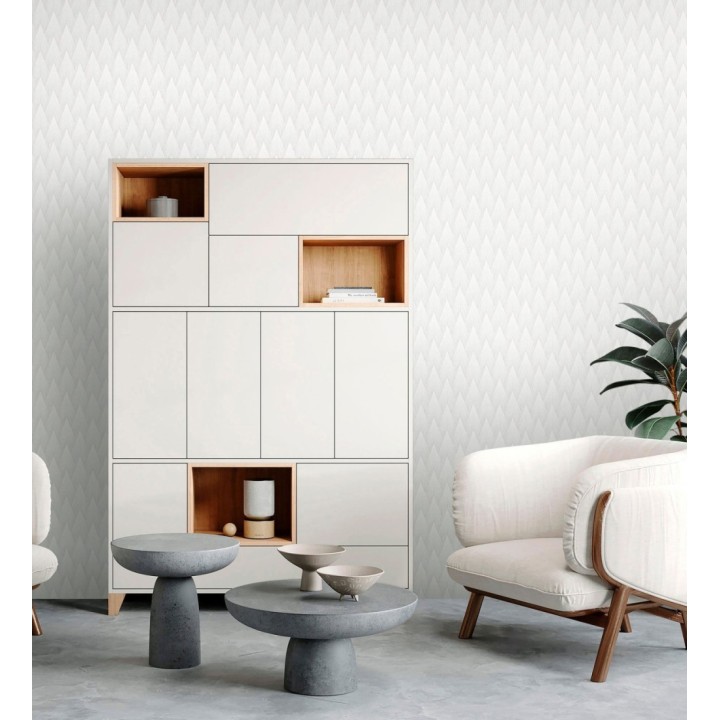 Papel pintado escamas punta de flecha metalizadas en blanco - Swanson Glam 684113