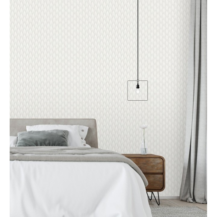 Papel pintado escamas punta de flecha metalizadas en blanco - Swanson Glam 684113