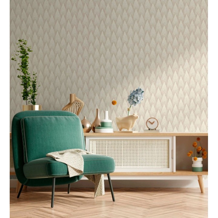 Papel pintado escamas punta de flecha metalizadas en beige - Swanson Glam 684115