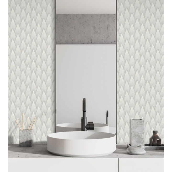 Papel pintado escamas punta de flecha metalizadas en gris - Swanson Glam 684116