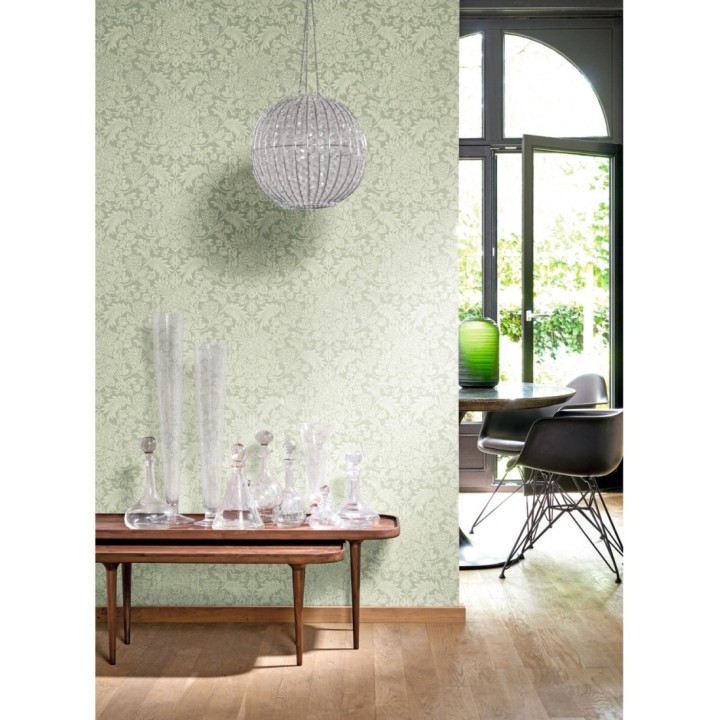 Papel pintado flores clásicas color verde grisáceo - Monique Classic 126431