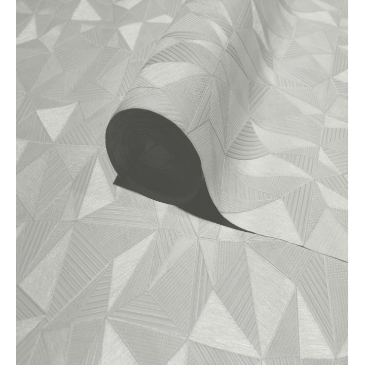 Papel pintado prismas geométricos en relieve gris claro metalizado - Manhattan Sharp 684118