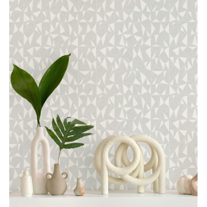 Papel pintado prismas geométricos en relieve gris claro metalizado - Manhattan Sharp 684118