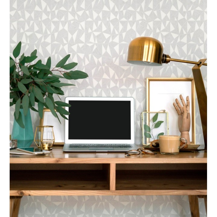 Papel pintado prismas geométricos en relieve gris claro metalizado - Manhattan Sharp 684118