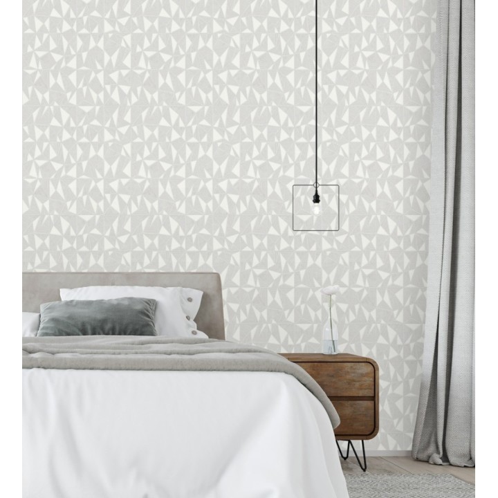 Papel pintado prismas geométricos en relieve gris claro metalizado - Manhattan Sharp 684118