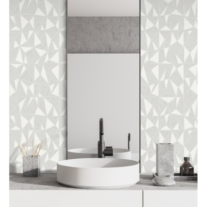 Papel pintado prismas geométricos en relieve gris claro metalizado - Manhattan Sharp 684118