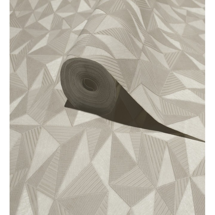 Papel pintado prismas geométricos en relieve color crema metalizado - Manhattan Sharp 684119