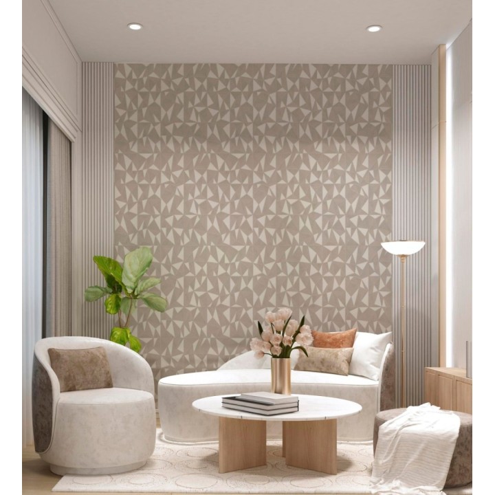 Papel pintado prismas geométricos en relieve color crema metalizado - Manhattan Sharp 684119