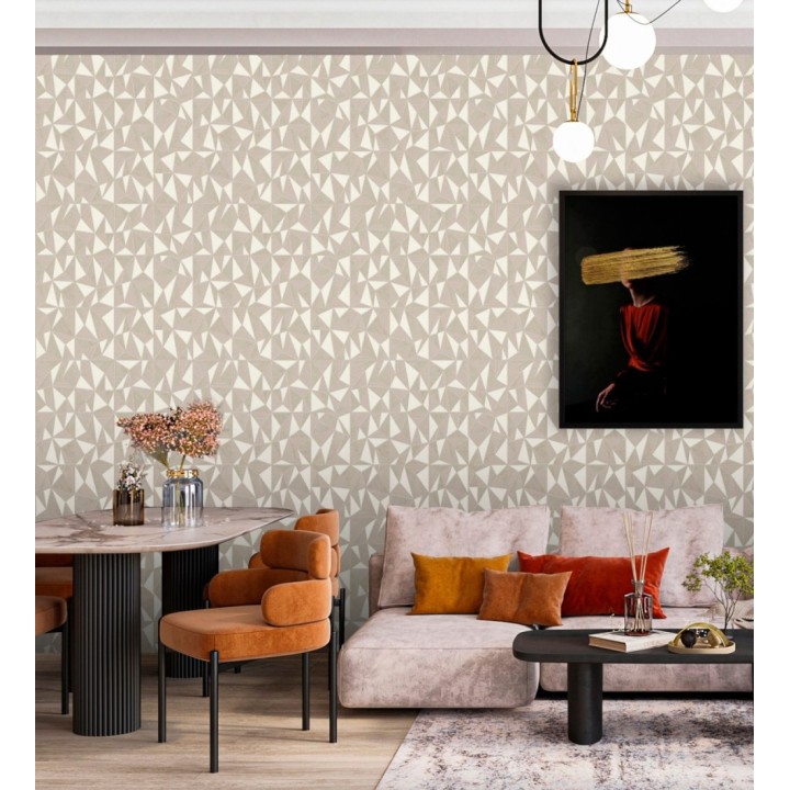 Papel pintado prismas geométricos en relieve color crema metalizado - Manhattan Sharp 684119