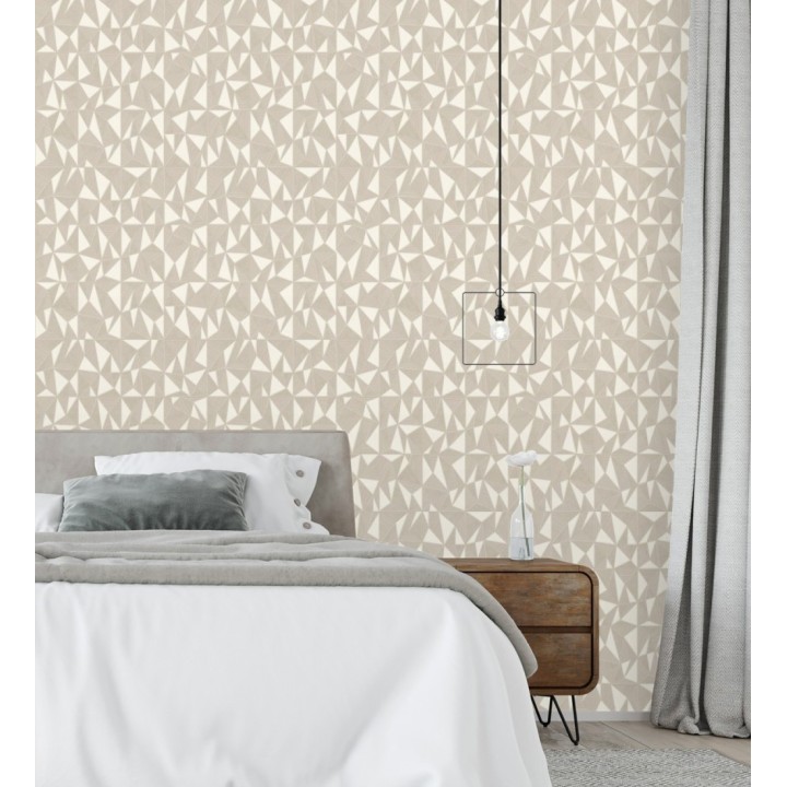 Papel pintado prismas geométricos en relieve color crema metalizado - Manhattan Sharp 684119