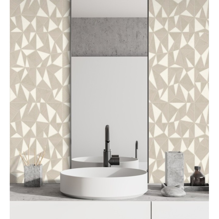 Papel pintado prismas geométricos en relieve color crema metalizado - Manhattan Sharp 684119