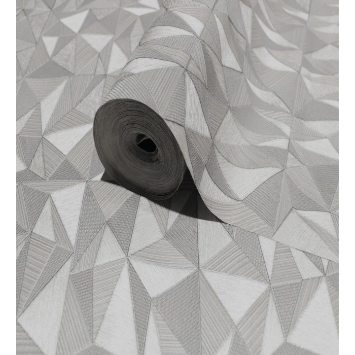 Papel pintado prismas geométricos en relieve gris metalizado - Manhattan Sharp 684120