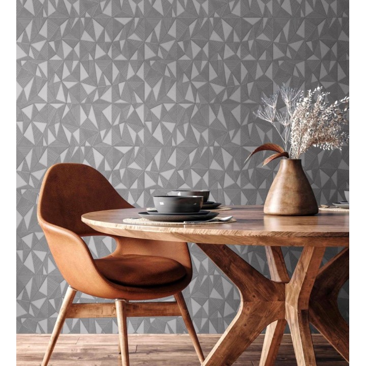 Papel pintado prismas geométricos en relieve gris metalizado - Manhattan Sharp 684120