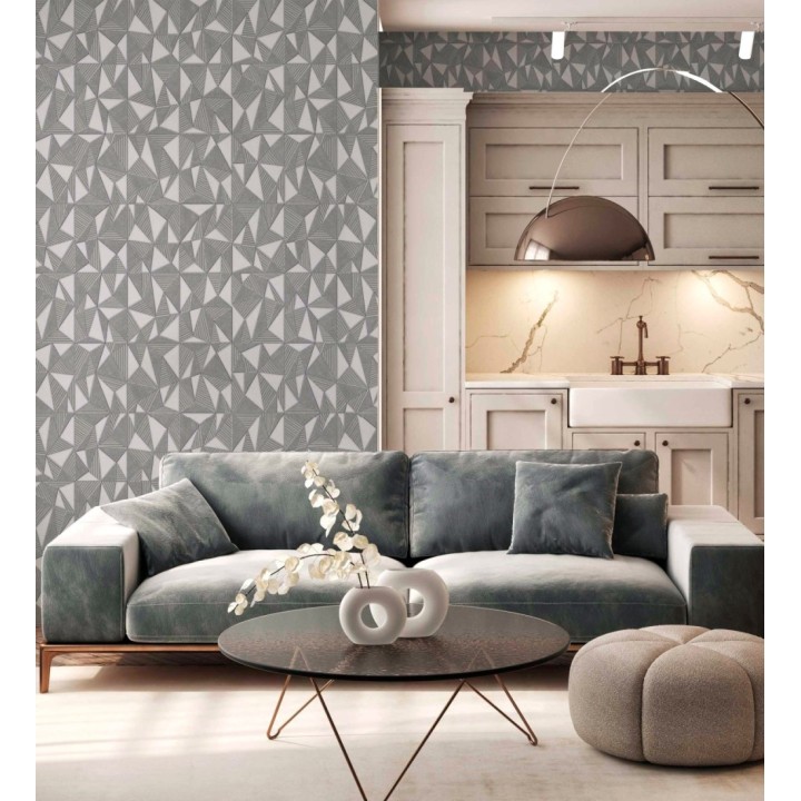 Papel pintado prismas geométricos en relieve gris metalizado - Manhattan Sharp 684120