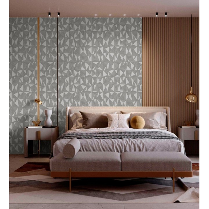 Papel pintado prismas geométricos en relieve gris metalizado - Manhattan Sharp 684120
