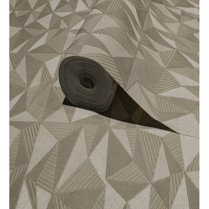 Papel pintado prismas geométricos en relieve marrón claro metalizado - Manhattan Sharp 684121