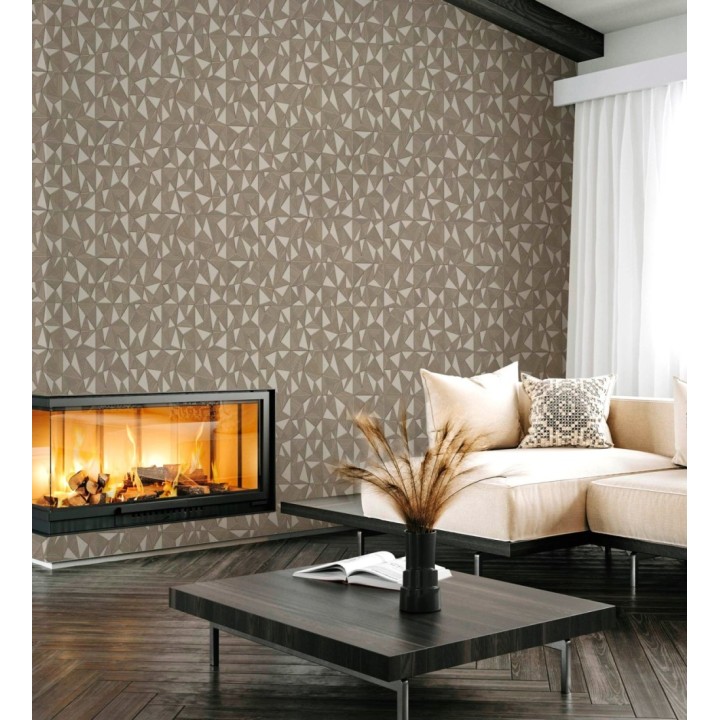 Papel pintado prismas geométricos en relieve marrón claro metalizado - Manhattan Sharp 684121