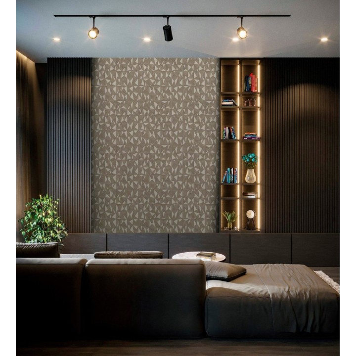 Papel pintado prismas geométricos en relieve marrón claro metalizado - Manhattan Sharp 684121