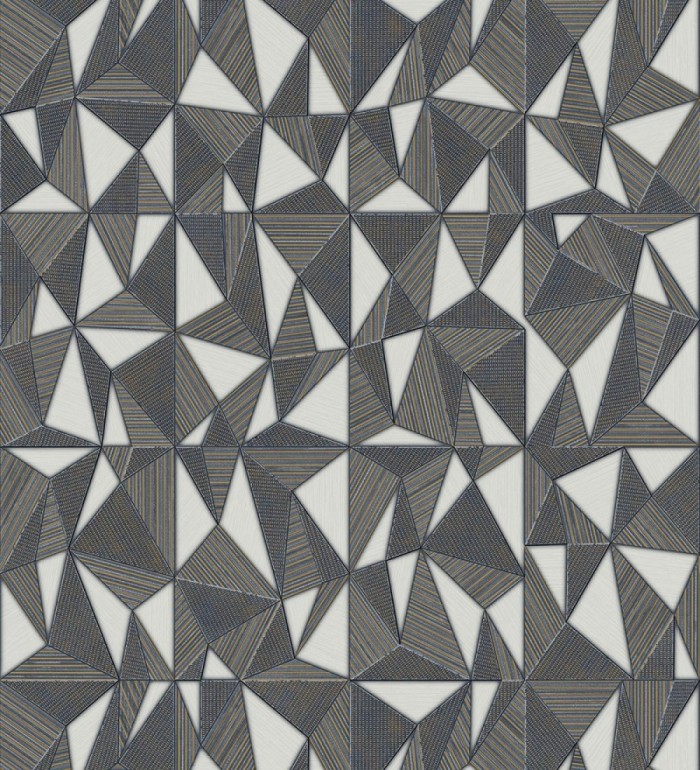 Papel pintado prismas geométricos en relieve en tonos grises metalizado - Manhattan Sharp 684122